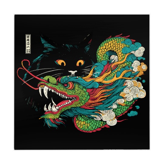 Ukiyo-e Black Cat Chinese Dragon Mahjong Mats
