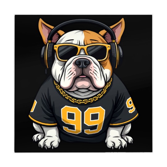Vector graphic of a Hip-Hop Bulldog with headphone Mahjong Mats