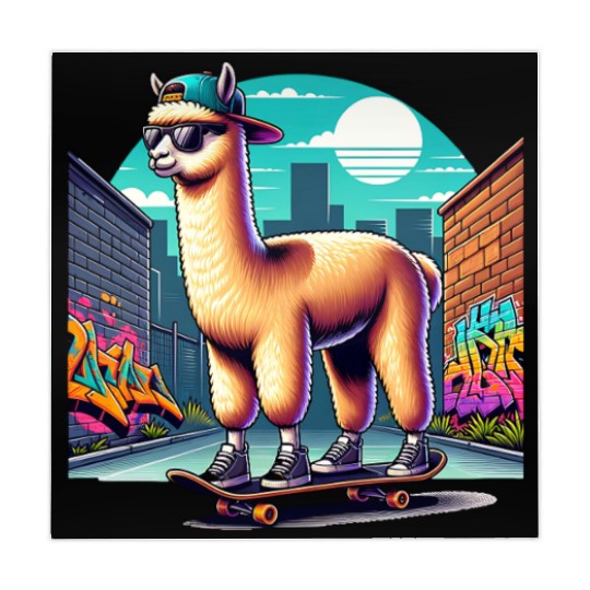 Cool Alpaca Skater Vibe in Urban Street Art Mahjong Mats