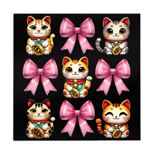 Coquette Bow Maneki Neko Japanese Cat Lucky Pink Mahjong Mats