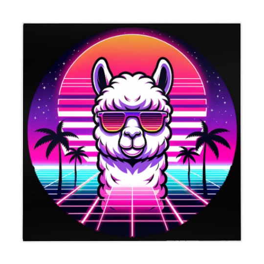 Retro Cool Llama with Neon Sunset Vibes Mahjong Mats