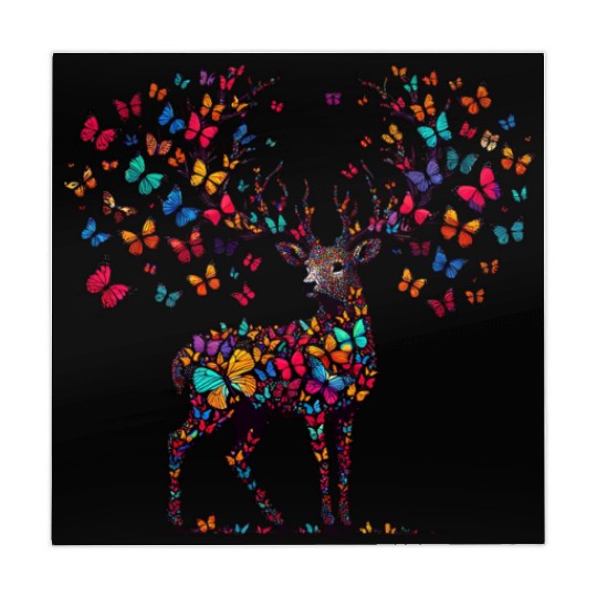 Vibrant Deer with Colorful Butterflies Fantasy Mahjong Mats