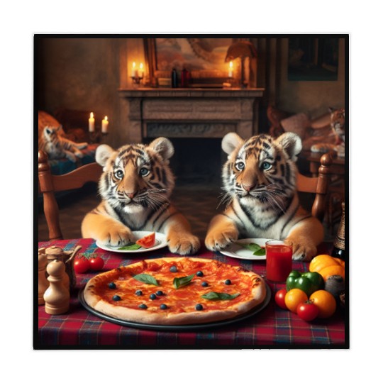 Tiger Cubs eating pizza Mahjong Mats