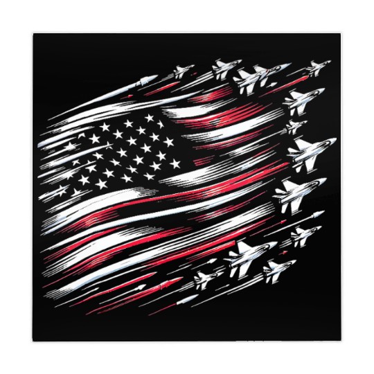 Patriotic Red Blue Us Flag Fighter Jets Mahjong Mats