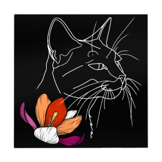 Lesbian Pride Cat with Floral Line Art LGBTQ Mahjong Mats