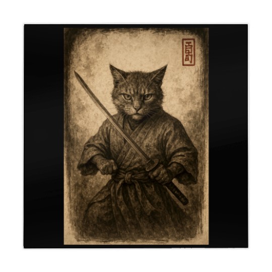 Samurai Cat in Vintage Style Mahjong Mats