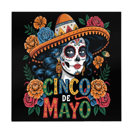 Cinco de Mayo Sugar Skull Girl Sombrero & Flowers Mahjong Mats