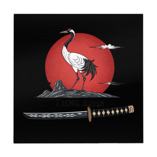 Japanese Crane with Katana and MounT FUJI POSTER Mahjong Mats