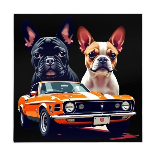 French Bulldogs with Classic Muscle Car – Retro Vi Mahjong Mats