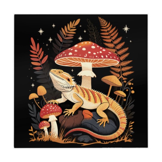 Cute Pogona Reptile Cottagecore Mushroom Bearded Mahjong Mats