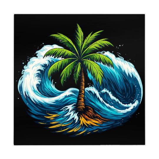 "Palm Serenity Amid Ocean Waves" Mahjong Mats