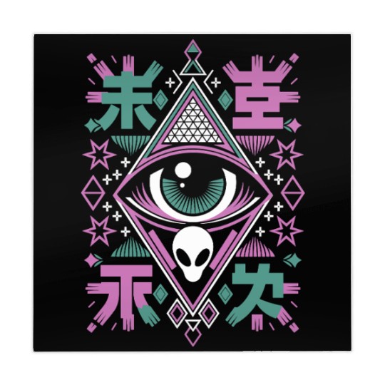 Mystic Alien Eye Symbol with Geometric Stars and Mahjong Mats