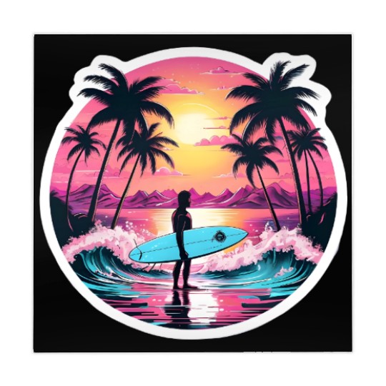 80s Synthwave Surfer | Retro Sunset Mahjong Mats.