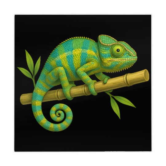Colorful Chameleon on Bamboo Branch Mahjong Mats