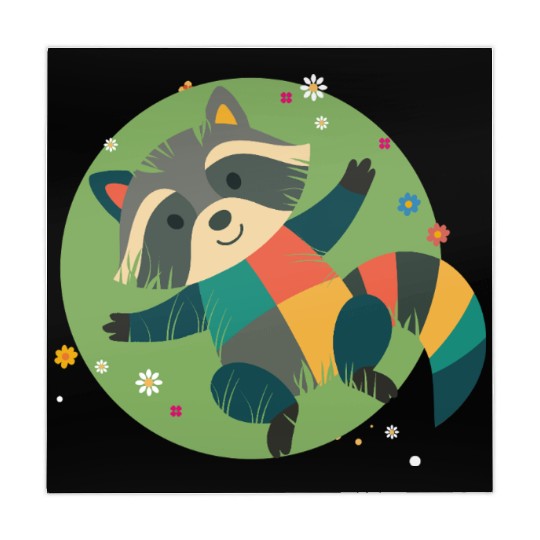 colorful raccoon lies relaxed in the green grass Mahjong Mats