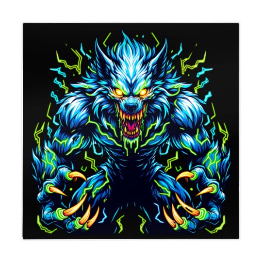 Neon Alpha Howler – Electric Werewolf Rage Mahjong Mats
