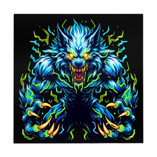 Neon Alpha Howler – Electric Werewolf Rage Mahjong Mats