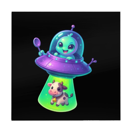 Adorable Alien Abduction Cartoon – Cute UFO & Cow Mahjong Mats