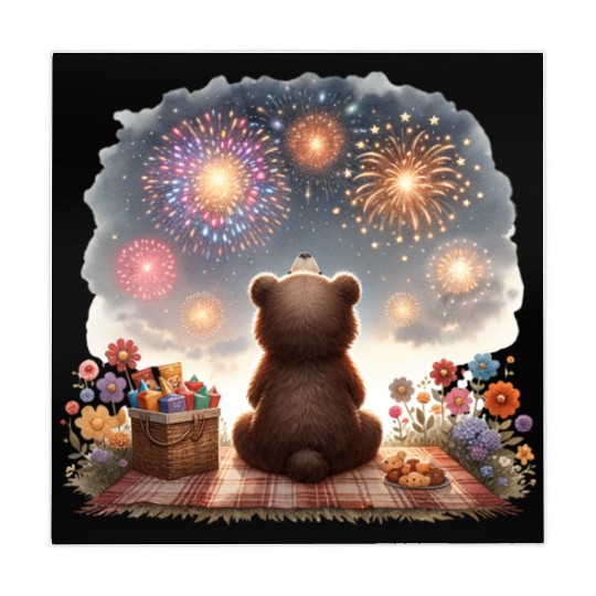 Fireworks Picnic Bear – Night Sky Celebration View Mahjong Mats