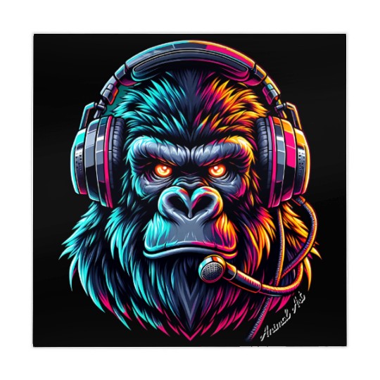 Animal Art Gorilla with Headphone Mahjong Mats