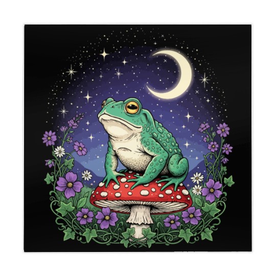 Green Frog on Red Mushroom - Starry Night Mahjong Mats
