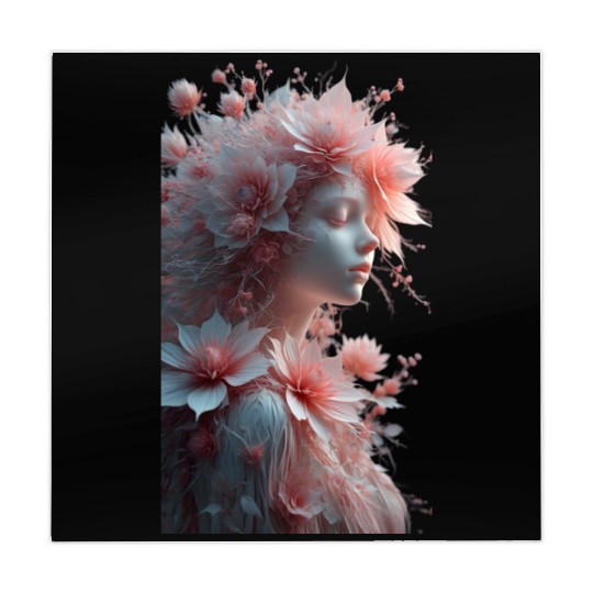 Ethereal Floral Portrait - Woman with Coral Pink Mahjong Mats