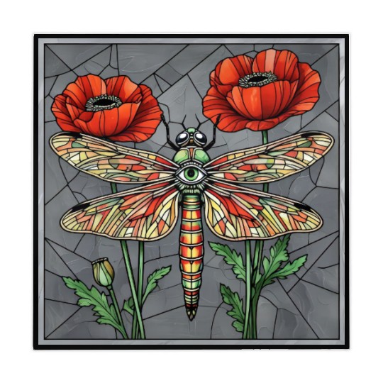 Dragonfly stained glass design vibrant poppy eye Mahjong Mats