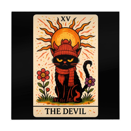 Devil Cat Tarot Card, Grumpy Cat Art, Mystical Mahjong Mats