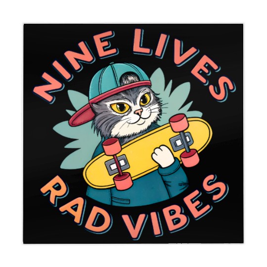Nine Lives Rad Vibes Cat Skater Retro 90s. Mahjong Mats