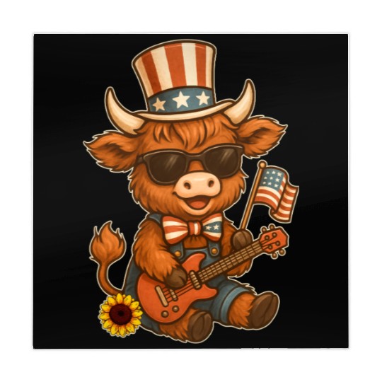 Funny Highland Cow Patriotic Outfit Playing Guitar Mahjong Mats