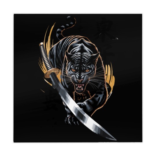 Fierce Black Panther With Samurai Sword Mahjong Mats
