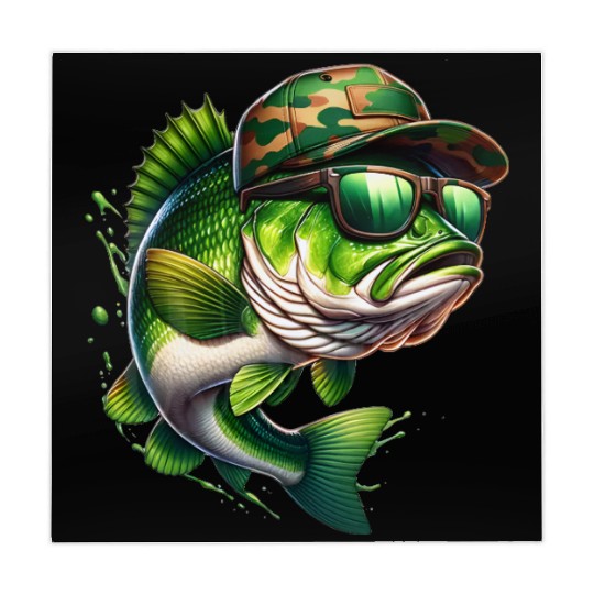 Camo Hat Bass Fish with Green Sunglasses Mahjong Mats
