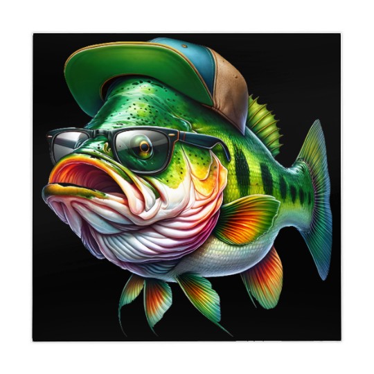 Cool Bass Fish with Green Hat and Glasses Mahjong Mats