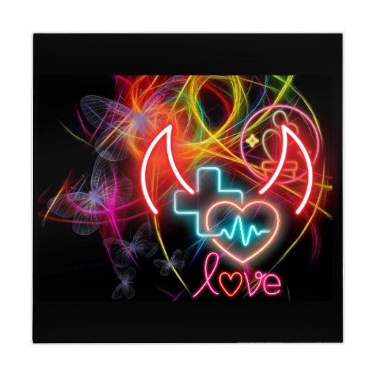 Neon Heart and Devil Horns Love Design Mahjong Mats