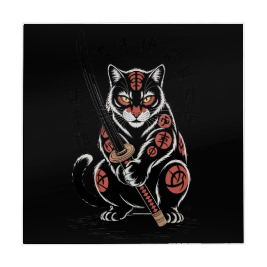 Mythical Japanese Warrior Cat Design Mahjong Mats
