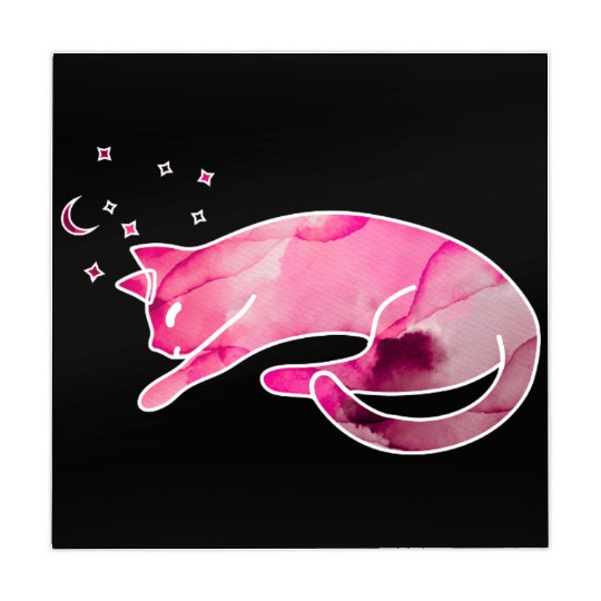 Watercolor Sleeping Cat with Moon Stars Mahjong Mats
