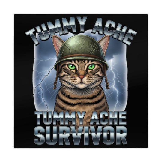 Funny Brave Cat Tummy Ache Survivor Meme Art Mahjong Mats