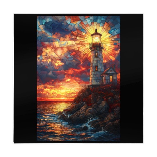 Stained Glass Lighthouse Sunset Mahjong Mats