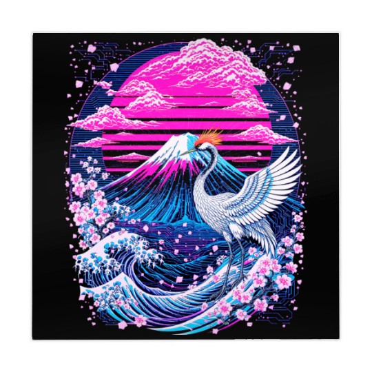 Neon Sakura Crane & Mount Fuji Scene Mahjong Mats