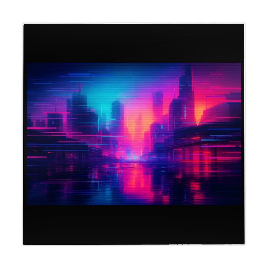 Cyberpunk Glitch Cityscape Art Mahjong Mats