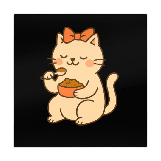 Cute Cat with Bow Eating SoupCute Kawaii Cat Eatin Mahjong Mats