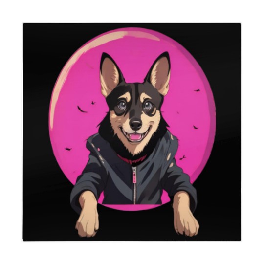Playful Dog Portrait with Pink Moon Background Mahjong Mats
