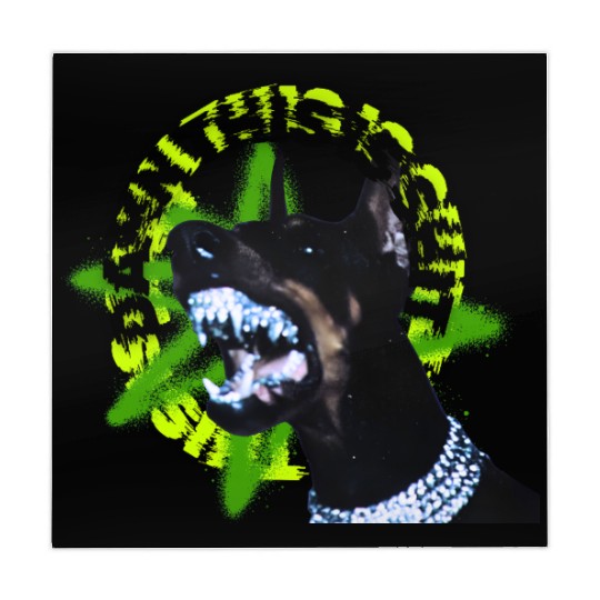 Aggressive Doberman with Spiked Text Mahjong Mats