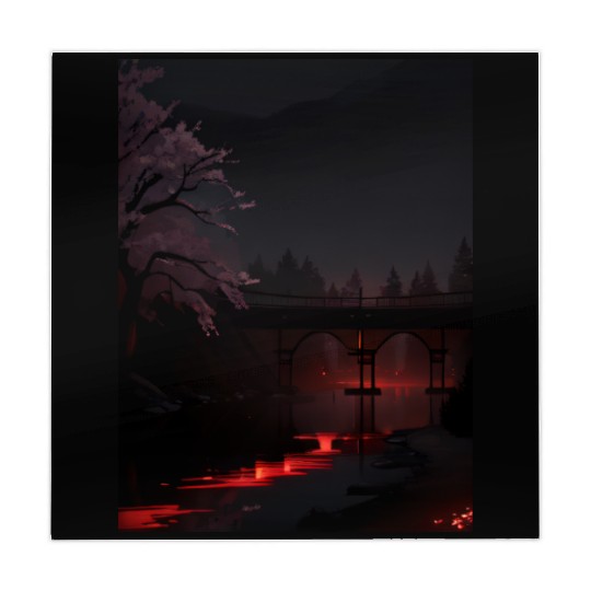 Nighttime Bridge and Cherry Blossom Scene Mahjong Mats