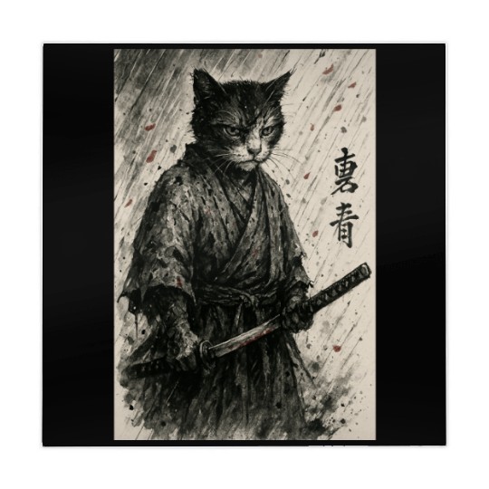 Samurai Cat Warrior Vintage Japanese Art Design Mahjong Mats