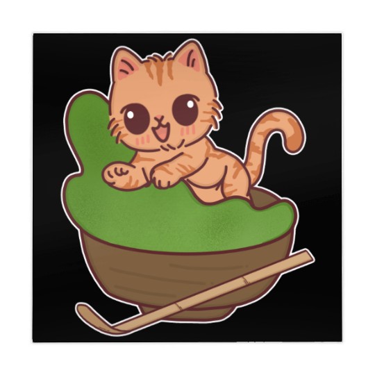 Kawaii Cat in Matcha Tea Bowl Mahjong Mats