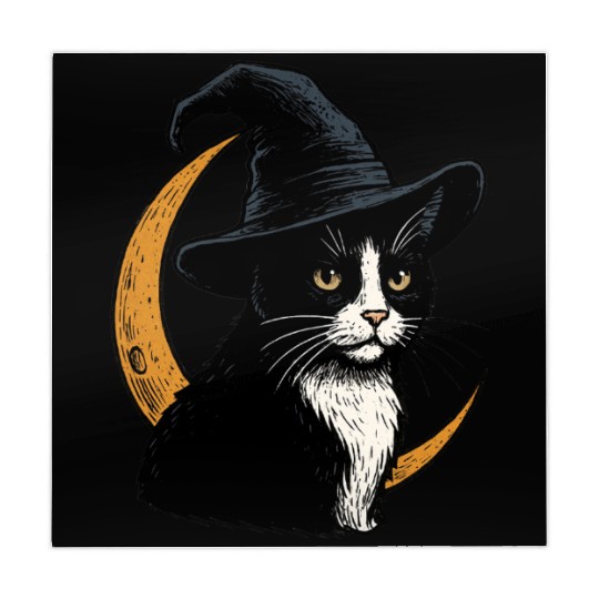 Whimsical Black Cat Witch Design Mahjong Mats