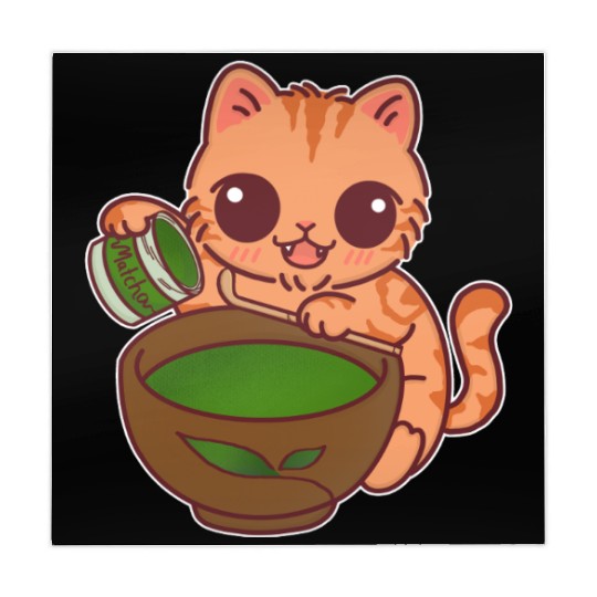 Kawaii Cat Barista Making Matcha Tea Mahjong Mats