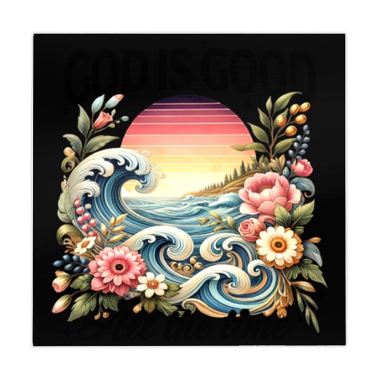 Elegant Wave and Floral Sunset Scene - GOD IS GOOD Mahjong Mats