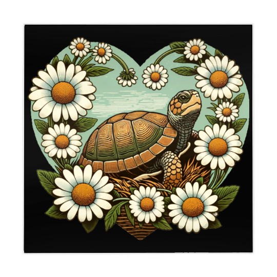 Turtle surrounded by Daisy Heart Design Mahjong Mats